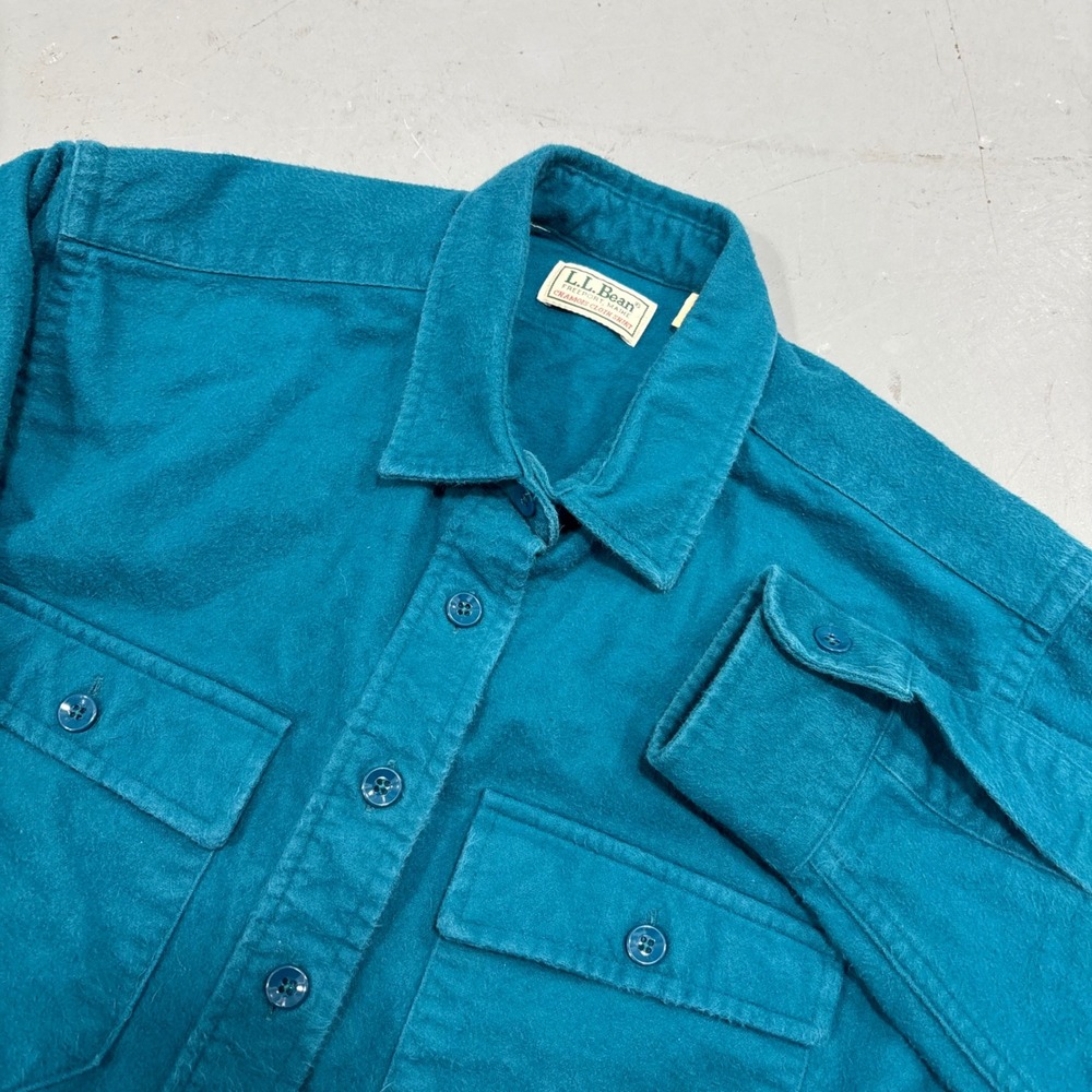 Vintage LL Bean Chamois Cloth Shirt Teal Blue Cotton Button Down USA Made 16